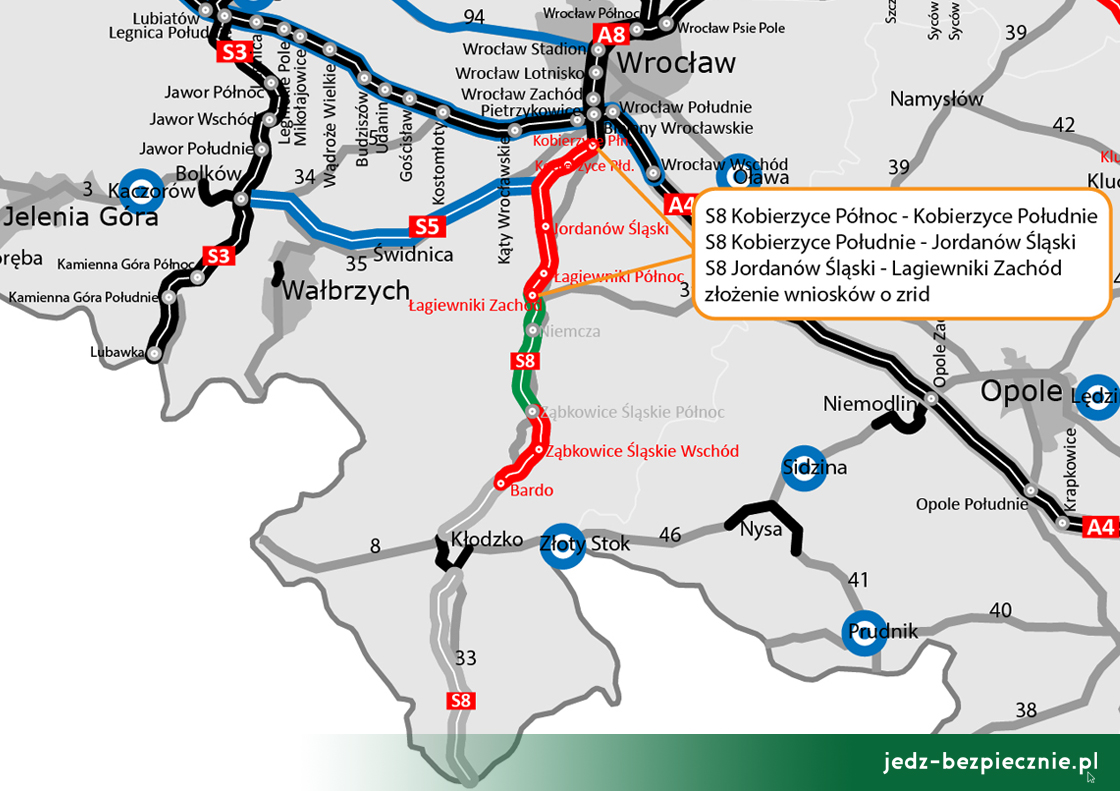 Polskie drogi - wnioski o wydanie zezwolenia na budowę S8 Wrocław - Łagiewniki, województwo dolnośląskie